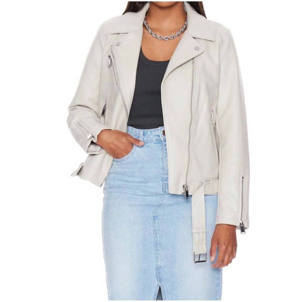 NEW WITHBLACK melissa faux leather biker jacket in cream
